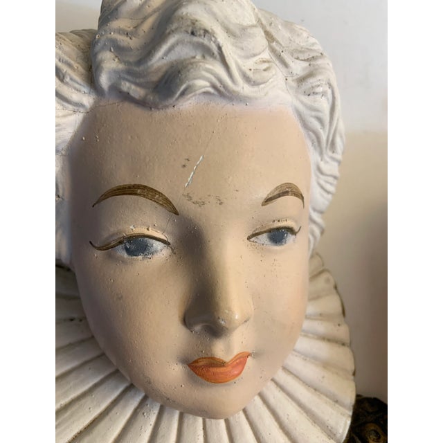 1940 Painted Chalk Ware Women Heads Bas Relief - a Pair For Sale - Image 4 of 9