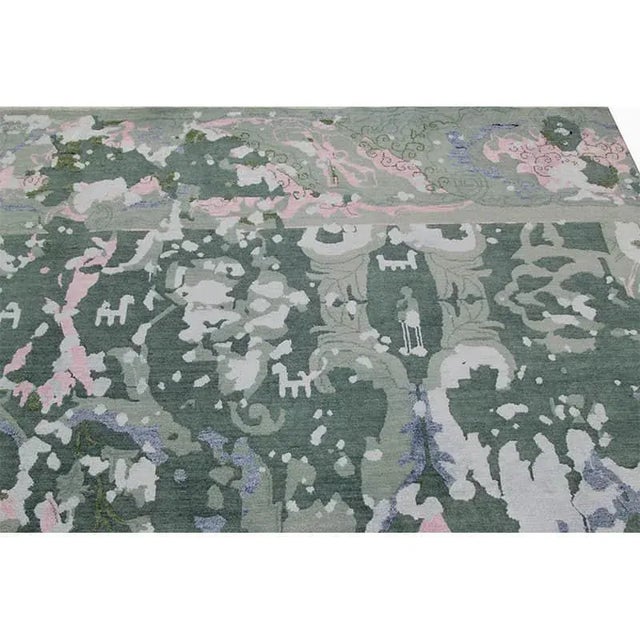 2010s Handwoven Modern Ikat Green/Pink Area Rug 9'1" X 12'3" For Sale - Image 5 of 13