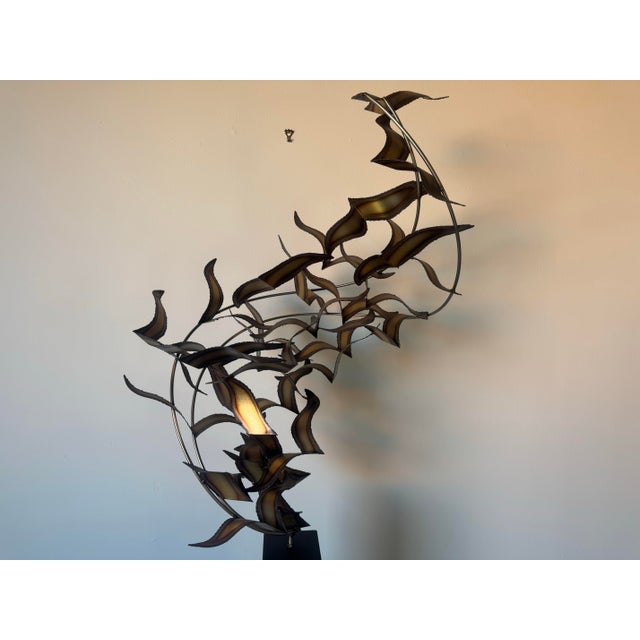 2010s Modern Curtis Jere “Flying Birds” Brutalist Torch-Cut Metal Floor Sculpture on Pedestal For Sale - Image 5 of 12