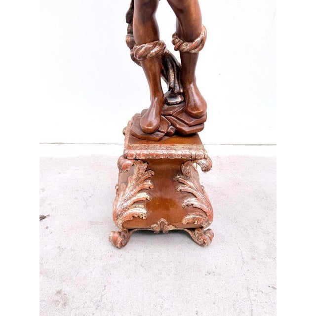 Brown Carved and Gilded Wooden Torch-Style Floor Lamp, 1970 For Sale - Image 8 of 12