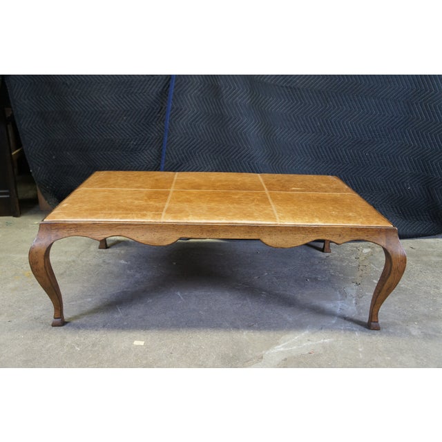 Antique French Country Oak Leather Coffee Cocktail Table For Sale - Image 6 of 12