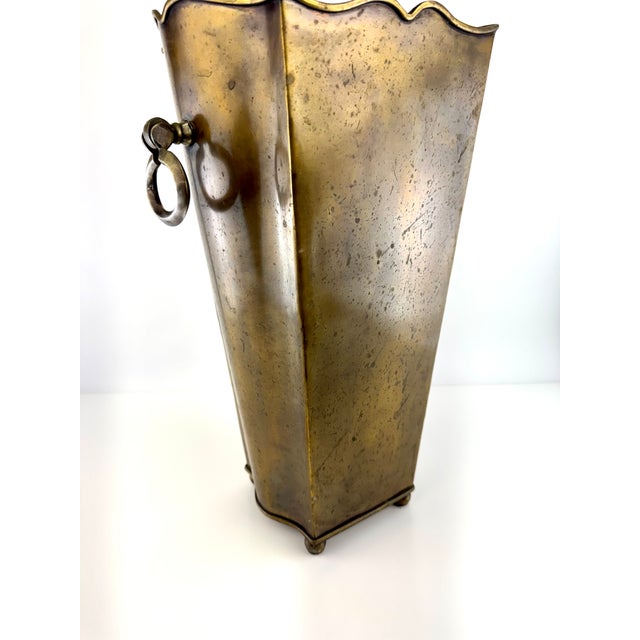 Vintage Hollywood Regency Brass Umbrella Stand With Ring Handles For Sale In Little Rock - Image 6 of 7
