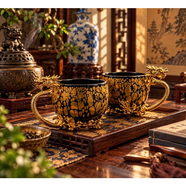 1950s Chinese Export Bodiless Dragon Cups - Pair For Sale - Image 10 of 10