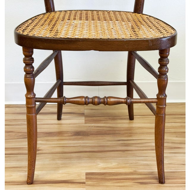 Brown Vintage Chiavari Style Carved Wood Chair With Caned Seat For Sale - Image 8 of 12