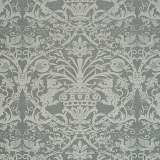 Schumacher Dougal Damask Fabric In Mist For Sale