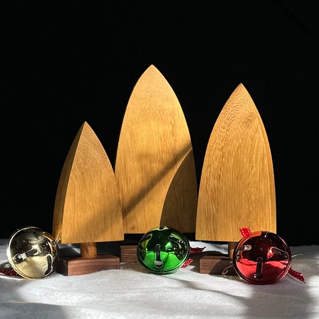Modern Handmade Teak Wood Tabletop Christmas Trees, Scandi Style Christmas Decor - Set of 3 For Sale - Image 12 of 12