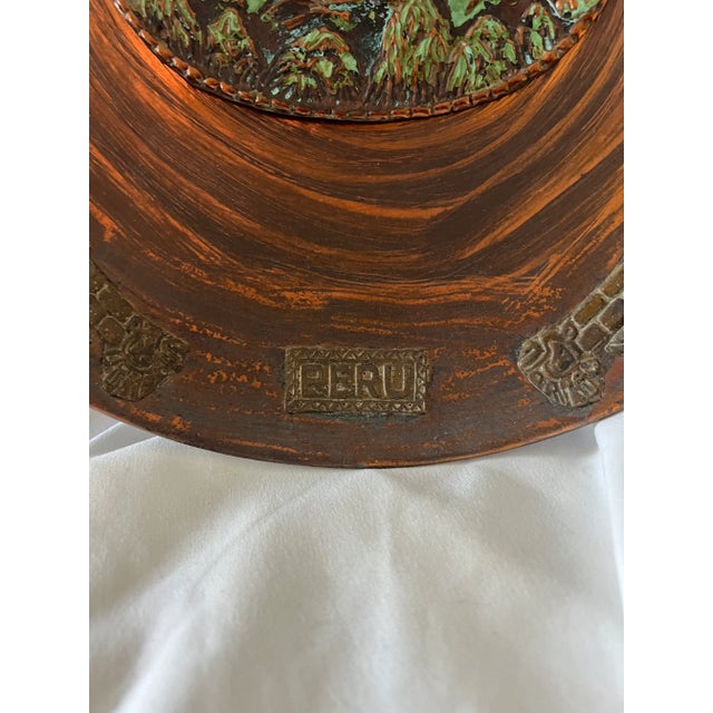 Copper Vintage Peruvian Metal Plates for Wall Hanging Set of 2 For Sale - Image 8 of 12