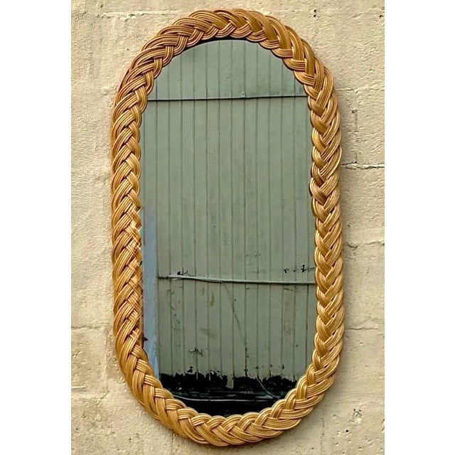 Vintage Coastal Braided Rattan Oval Mirror For Sale - Image 12 of 12
