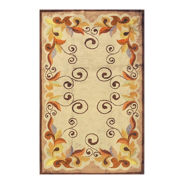 1920s Ecru Field Geometric Avant Garde Antique European Art Deco Small Rug For Sale