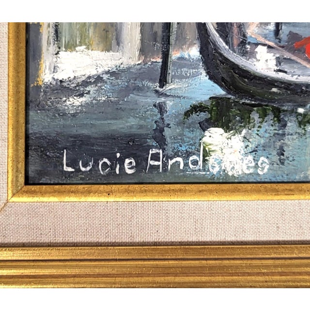 French Vintage 20th C Framed Impressionistic Venetian Canal Scene Oil Painting For Sale - Image 3 of 15