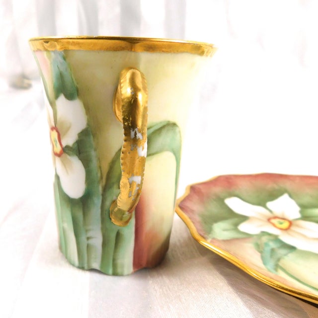 1990s Jean Pouyat Limoges Signed Chocolate Pot Set With Hand Painted Daffodils For Sale - Image 14 of 18