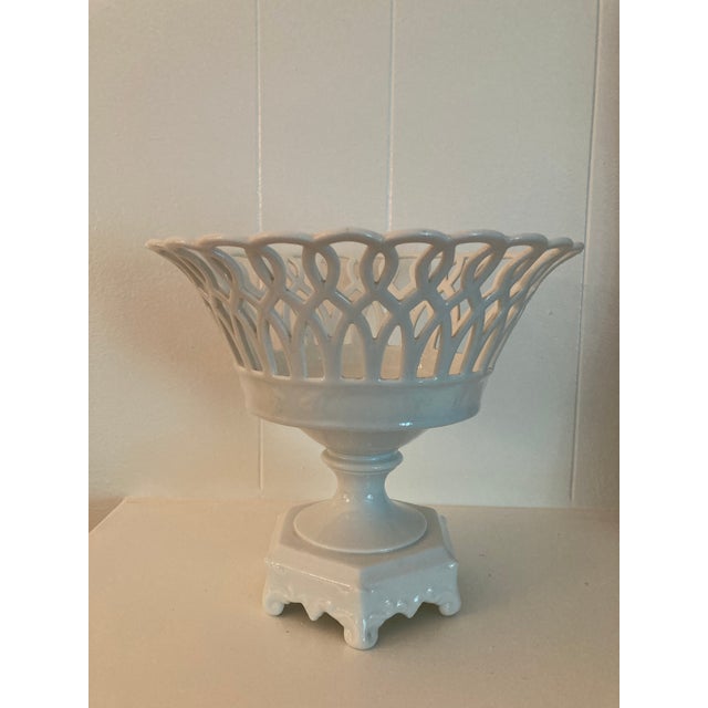 Vintage/Antique Old Paris Porcelain Compote. Neo-classical French Empire style lattice bowl for fruit or centerpiece....