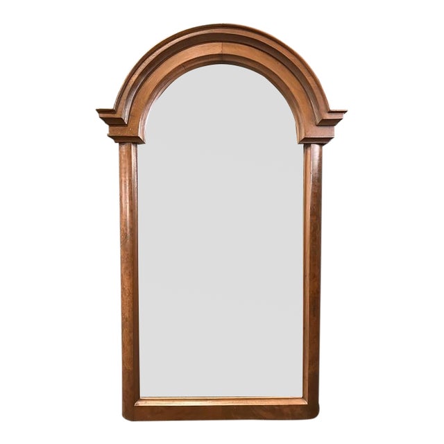 Antique Walnut Arched Wall Mirror | Burl Wood Dome Top Mirror | Architectural Traditional Mirror | Grandmillennial Decor For Sale