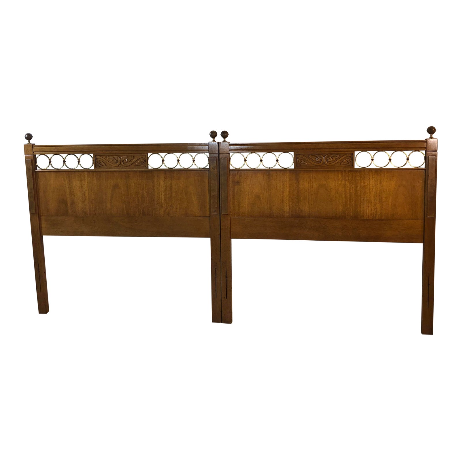 1960s Pecan Wood & Brass Twin Headboards, Pair Chairish
