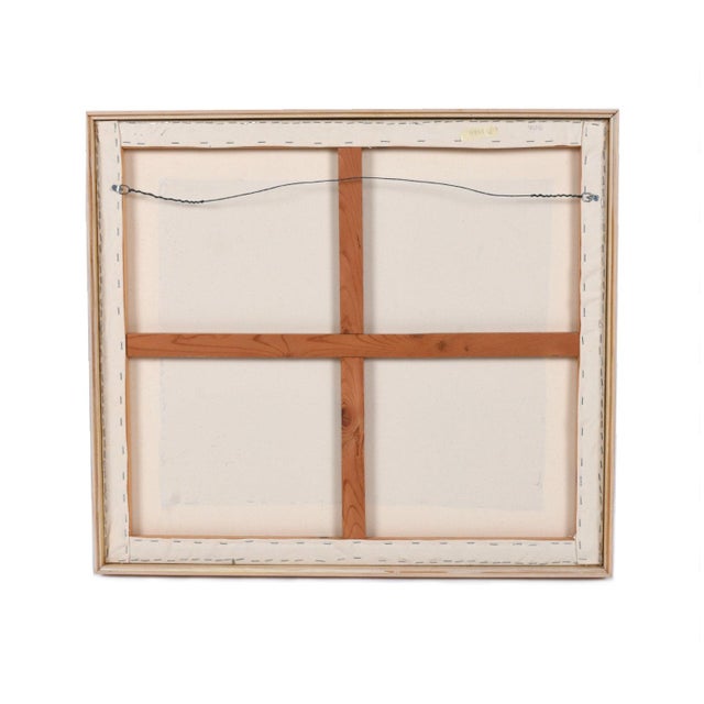Contemporary Painted Quilted Textile Art on Canvas in Cerused Frame For Sale - Image 12 of 12