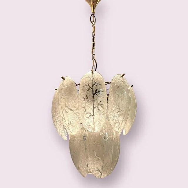 Frosted Murano Glass Leaf Chandelier, 1970s For Sale - Image 11 of 12