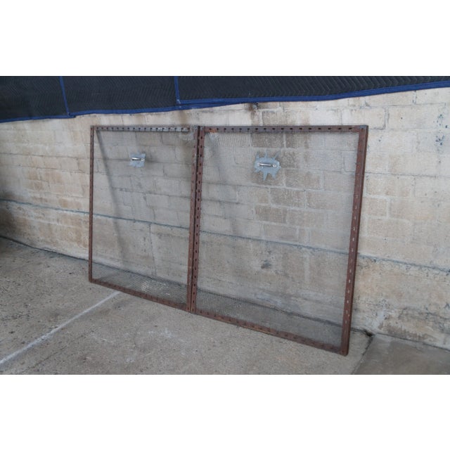 Mid 20th Century Large Vintage Handmade Iron & Mesh Rustic Folding Fire Screen For Sale - Image 5 of 12