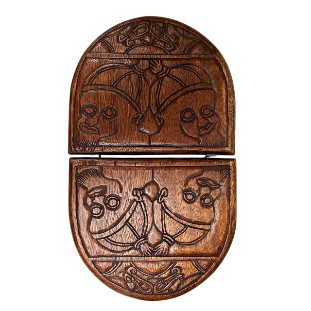 1960s Vintage Hand-Carved Folding Wooden Mancala Style Game Board With Figural Relief For Sale - Image 5 of 8