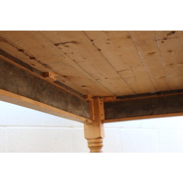 Vintage 1980s English Farmhouse Solid Pine Dining Table With Drawer & Turned Legs For Sale - Image 18 of 18