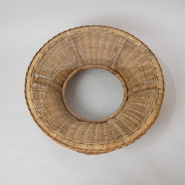 1970s Coastal Braided Rattan Hourglass Coffee Table With Glass Top For Sale - Image 4 of 5