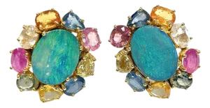 Bochic "Orient" Vintage Opal & Multi Fancy Sapphire Earrings 18K Gold&Silver