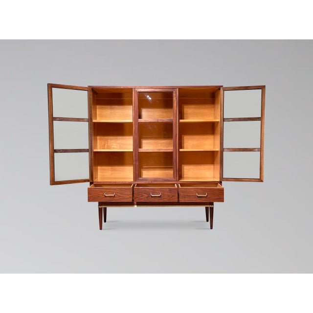 Fully restored walnut china cabinet with bubble glass doors by Merton Gershun for American of Martinsville's "Dania" line...