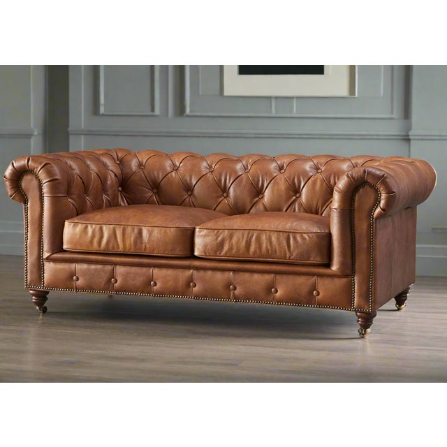 2020s Century Chesterfield Love Seat - Bark Brown Leather For Sale - Image 5 of 8