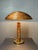 Absolutely stunning table lamp in patinated brass and wood with pencil reed shade attributed to Italy 1960s. The lamp is...