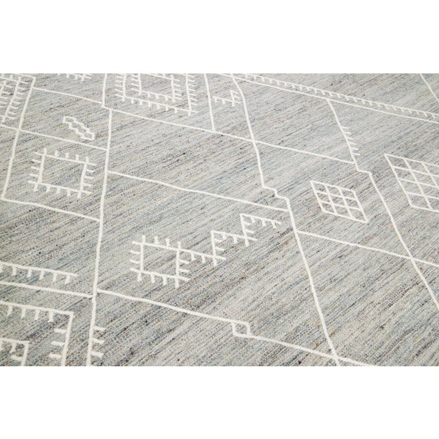 Gray Apadana's Nantucket Collection Flatweave Kilim Coastal Designed Grey Wool Rug For Sale - Image 8 of 11