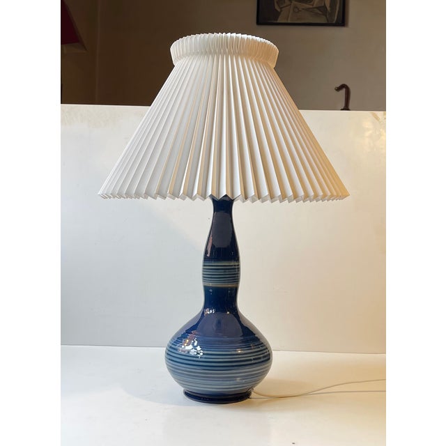 Ceramic Table Lamp with Blue Spiral Glaze from Herman A. Kähler, 1920s For Sale - Image 10 of 10