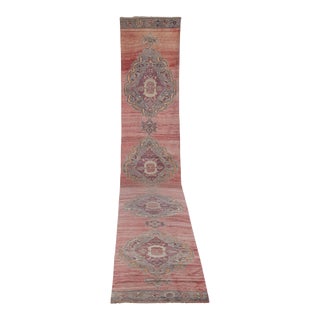 1960s Vintage Turkish Oushak Extra Long and Wide Runner - Stair Tread For Sale