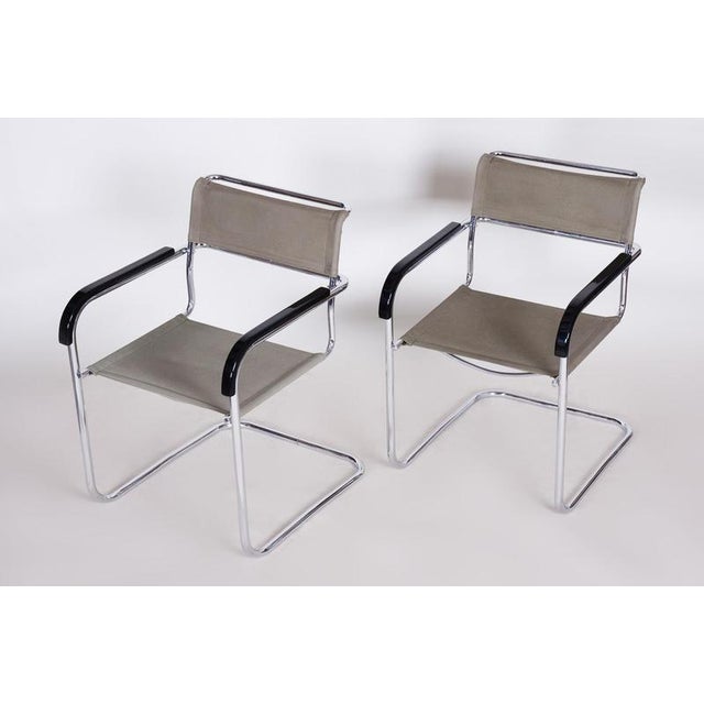 Czech Bauhaus Chrome Armchairs attributed to Marcel Breuer for Thonet, 1930s, Set of 2 For Sale - Image 6 of 12