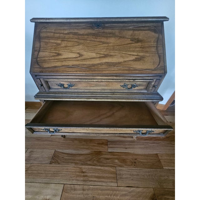 Vintage Mid-Century Dixie Furniture Co. DuBarry French Provincial Oak Shane-Front Secretary Desk For Sale In Minneapolis - Image 6 of 12
