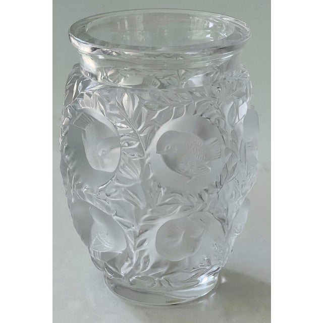 Glass Antique Rene Lalique 1939 Design Bagatelle Vase of High Relief Sparrows in Foliage For Sale - Image 7 of 11