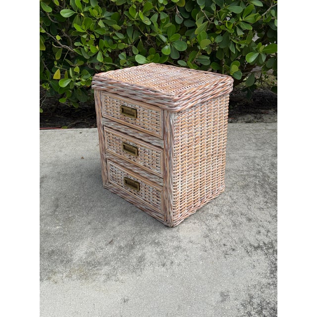 Wood Vintage Braided Rattan Three Drawer Low Chest For Sale - Image 7 of 14