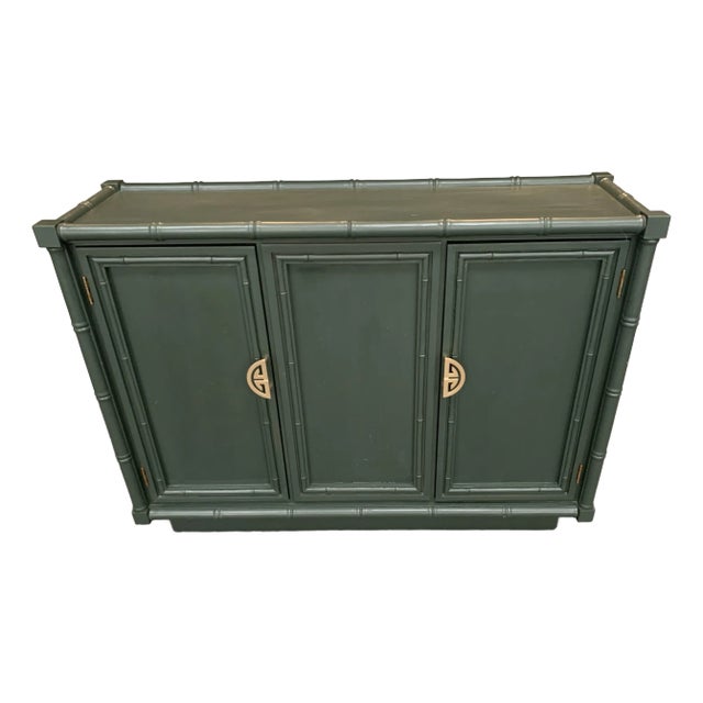 Vintage Green Faux Bamboo Sideboard Buffet For Sale