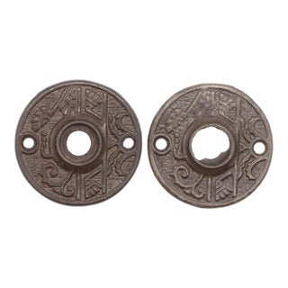 Aesthetic Pair of 2 In. Cast Iron Door Rosettes For Sale