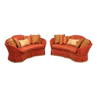 Hickory Chair Company Pair Of Custom Upholstered Silk Damask Sofas For Sale
