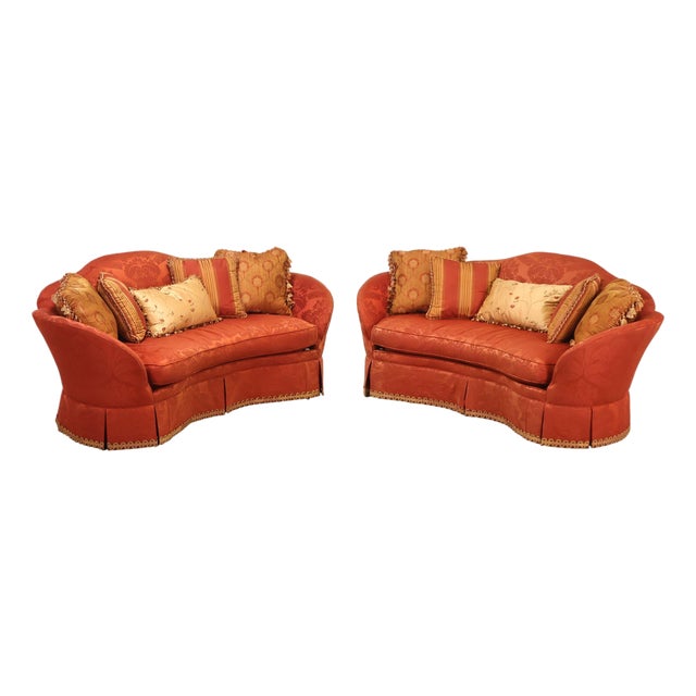Hickory Chair Company Pair Of Custom Upholstered Silk Damask Sofas For Sale