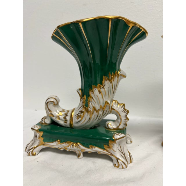 1940s 1940's Amoges Porcelain Cornucopia Vases, a Pair For Sale - Image 5 of 8