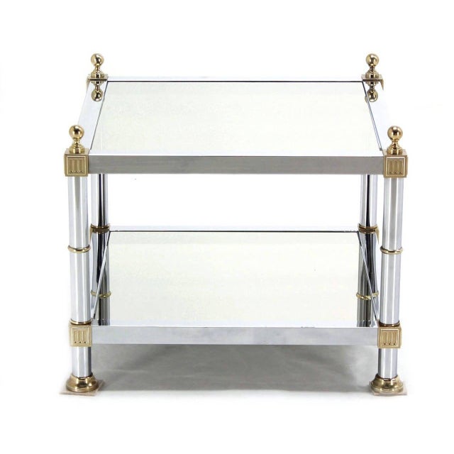 Mid 20th Century Pair of Chrome Brass and Smoked Glass Square End or Side Lamp Tables Stands Mint For Sale - Image 5 of 10