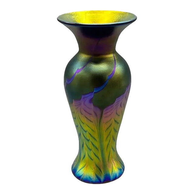 Lundberg Studios Abstract Art Glass Midnight Petite Vase 2004 Signed Certificate For Sale