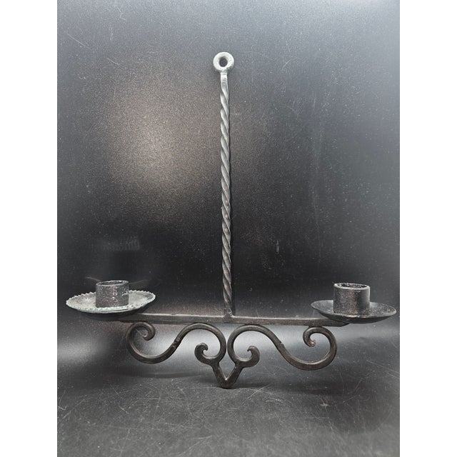 Vintage Metal Two-Arm Candle Sconce, Hand-Forged