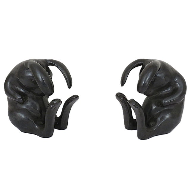 FREE SHIPPING ANYWHERE IN THE CONTINENTAL US! This is a set of heavy vintage ebonized bronze bookends featuring slumbering...