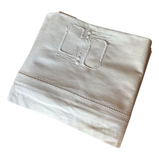 Antique French Linen Sheet CD Monogram Ladder Work White Trousseau Linen Bed Sheet Circa 1920 For Sale
