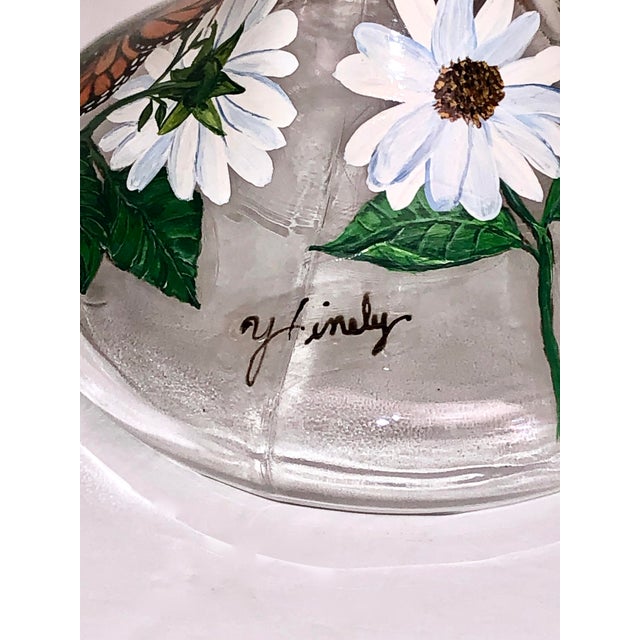 Orange Hand Painted Butterflies Cristal D' Argue France Lead Crystal Brandy Decanter & Glasses - Set of 5 For Sale - Image 8 of 13