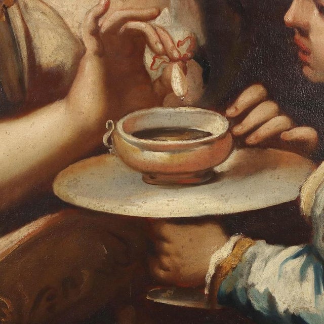 Cleopatra Dissolves a Pearl in a Cup of Vinegar, 1600s, Oil on Canvas For Sale - Image 6 of 11
