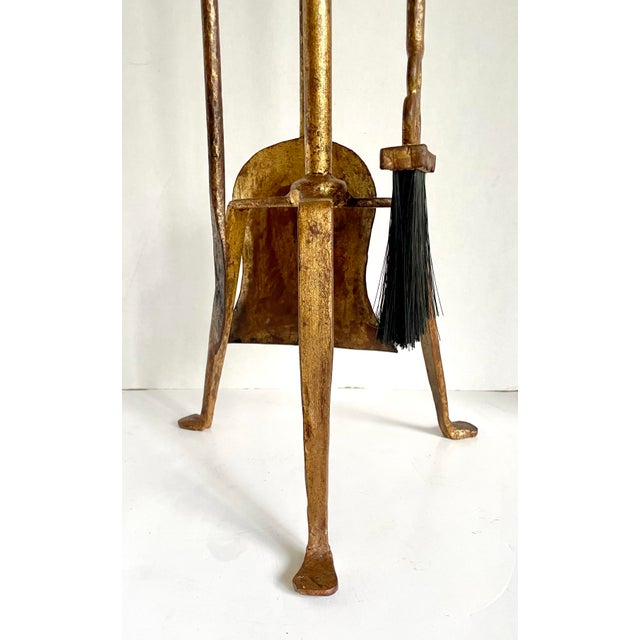 Gold 1960s Sculptural Gilt Iron Fireplace Tool Set With Stand For Sale - Image 8 of 9