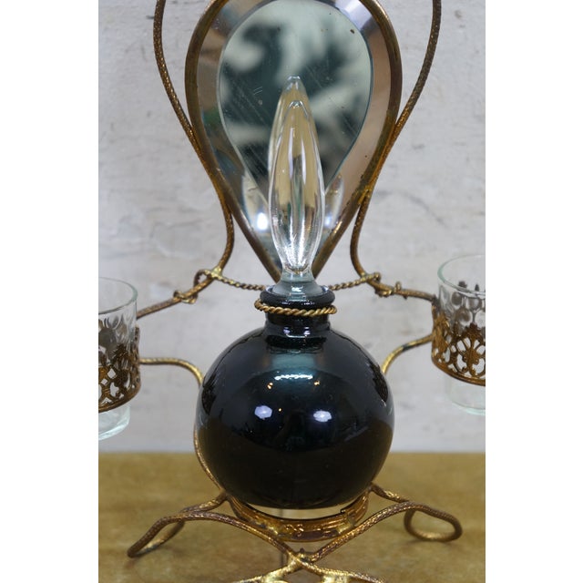 Brass Antique French Napoleon III Gilt Brass Table Top Perfume Vanity Set & Mirror 10" For Sale - Image 8 of 18