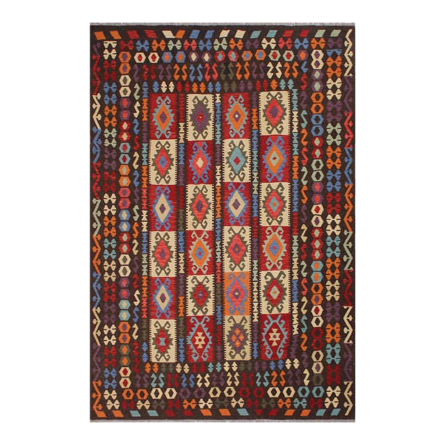 Shabby Chic Kilim Chocolate Rust Wool Rug - 8'5" X 9'11" For Sale